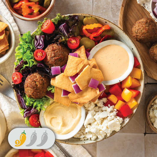Hummus Crunch Salad with falafel